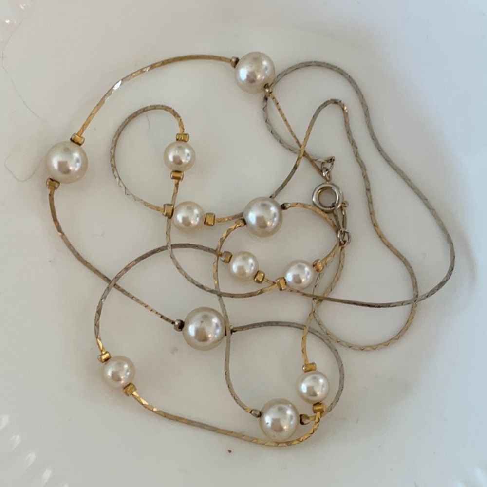 Korea Faux Pearl Gold Tone Strand Necklace